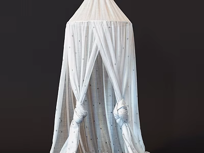 White Bed Canopy with Dotted Hanging Curtain for Bedroom Decoration 3d model