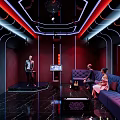 Modern KTV Interior Design With Red Lighting Sofa Seating And Large Screens