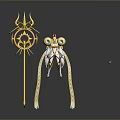 Divine Mythical Character With Golden Radiant Staff And Ornate Decorative Elements