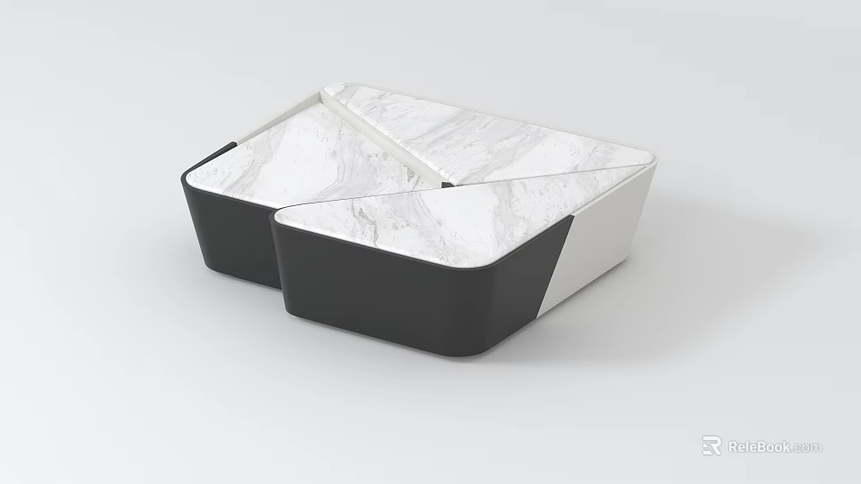 Modern Coffee Table With Elegant Marble Texture Surface And White Black Design 3d model 