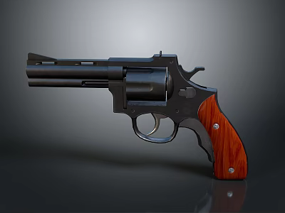 3D Rendered Revolver With Black Metal Body And Wooden Grip Design 3d model
