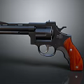 3D Rendered Revolver With Black Metal Body And Wooden Grip Design