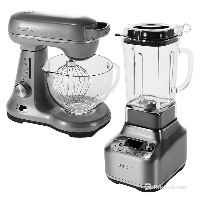 Silver USEFUL Stand Mixer With Glass Bowl And Blender Kitchen Appliances 3d model 