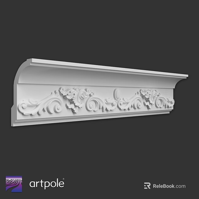 White Ornamental Architectural Component Featuring Carved Floral Scroll Patterns 3d model 