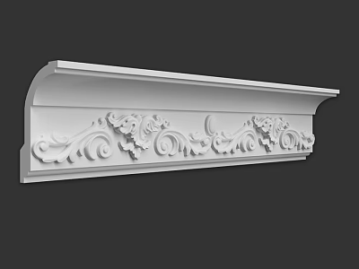 White Ornamental Architectural Component Featuring Carved Floral Scroll Patterns 3d model