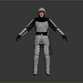 A Man Standing in Full Silver Armor with Gray Background and Shiny Floor