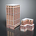 Two Residential Buildings With Brick Red And White Exterior Multi Story Windows Balconies Design