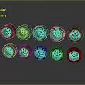 Multiple Colored Tires Featuring Unique Rim Designs Displayed On Gray Surface