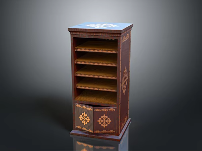 Functional Wooden Storage Cabinet with Multiple Shelves Ornate Carvings and Decorative Doors 3d model