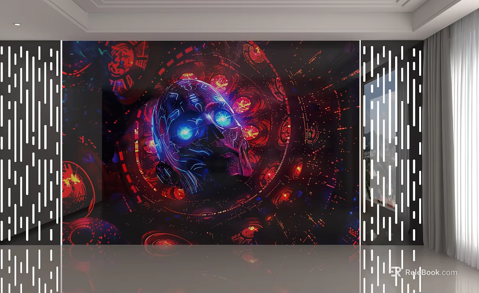 Cyberpunk Style Background Wall With Glowing Neon Lights And Digital Artwork 3d model 