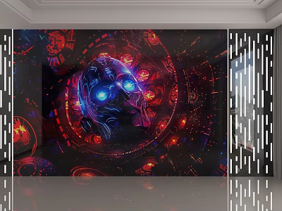 Cyberpunk Style Background Wall With Glowing Neon Lights And Digital Artwork 3d model