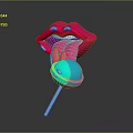 Colorful Lip Shaped Lollipop With Blue Ball And White Stick On Dark Background
