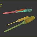 3D Rendered Hardware Tools Chisels With Wooden Handles And Rusty Metal Parts On Dark Background