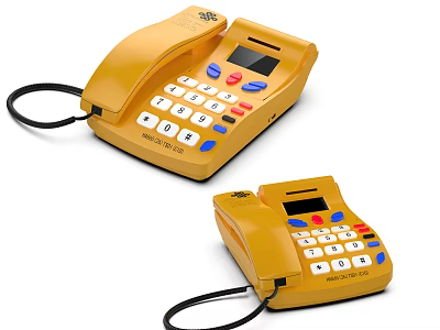 Yellow Landline Phones In Two Angles With Numeric Keypad Color Function Keys And Display Screen 3d model