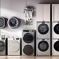 Various Types Of Washing Machines In Modern Interior Wall Mounted Stackable And Standalone