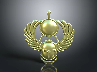 Golden Scarab Pendant with Winged Design and Round Top Fashion Jewelry Accessory 3d model