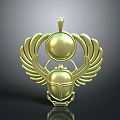 Golden Scarab Pendant with Winged Design and Round Top Fashion Jewelry Accessory