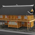 Ancient Traditional Architecture Wooden Structure Featuring Detailed Rafters And Complete Design
