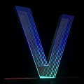 Illuminated 3D Letter V Design With Blue Green Light And Layered Modern Style