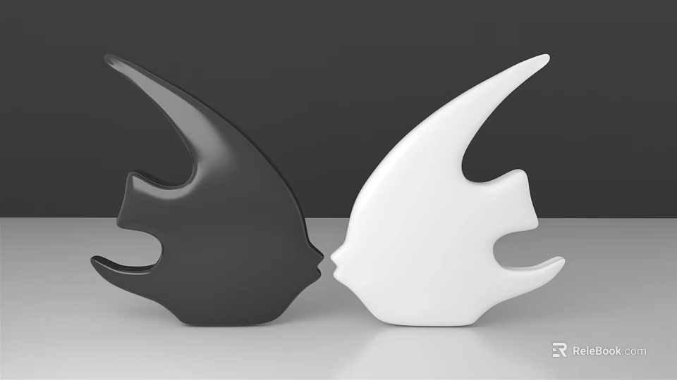 Black and White Abstract Decorative Ornament Set with Curved Shape for Home Decor 3d model 