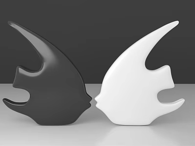 Black and White Abstract Decorative Ornament Set with Curved Shape for Home Decor 3d model