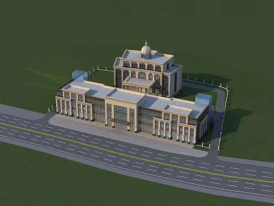 Elegant Classical Multi story Hotel Building With Grand Entrance And Lawn 3d model
