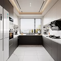 Modern Kitchen Interior With White Gray Cabinets Marble Countertops And Stainless Steel Appliances