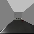 Modern Office Corridor With White Walls Gray Floor Red Sphere Green Plants And Recessed Lighting