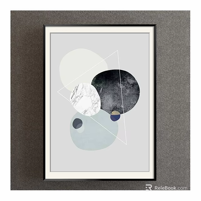 Modern Geometric Wall Decor Painting With Circles Triangle And Marble Texture 3d model 