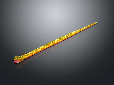 Yellow Decorative 3D Snake Model With Patterned Body And Red Head On Dark Background 3d model