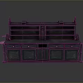 Dark Traditional Wooden Cabinet Featuring Multiple Drawers Symmetrical Shelves For Storage And