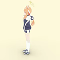 Anime Girl With Orange Hair Crown Blue And White Tracksuit Shorts White Socks Sneakers