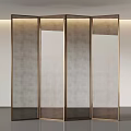 Elegant Modern Room Divider With Brass Frame And Textured Translucent Panels 3d model
