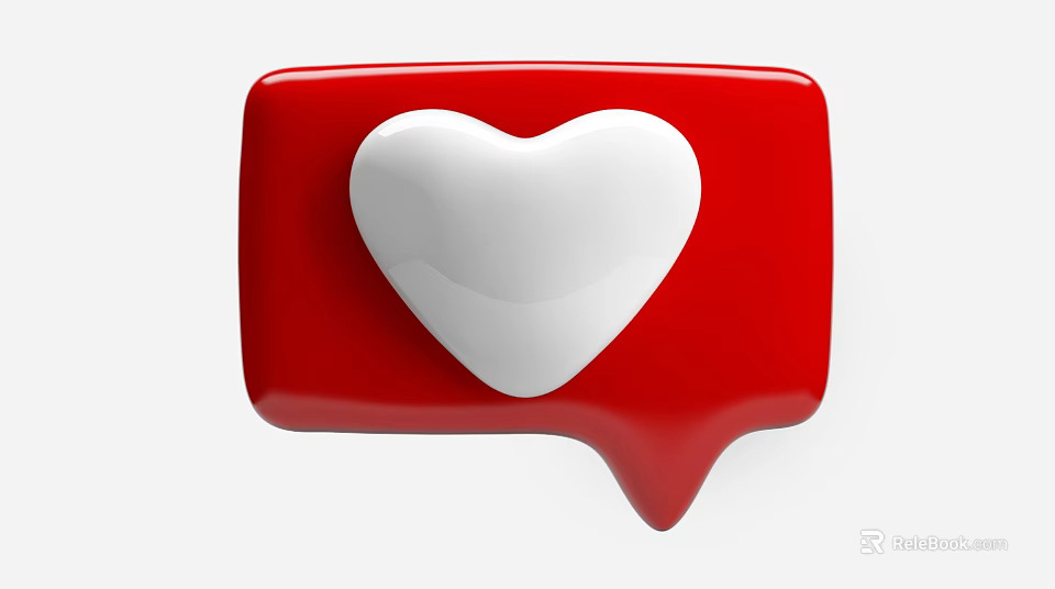 Red Speech Bubble With White Heart 3D Illustration Isolated On White Background 3d model 