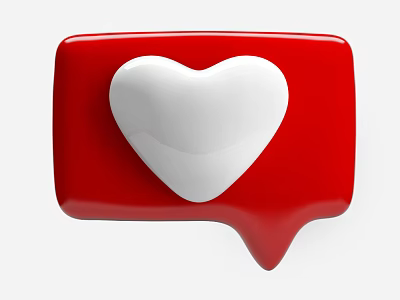 Red Speech Bubble With White Heart 3D Illustration Isolated On White Background 3d model