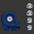 Turbocharger Exploded View With Blue Housing And Silver Turbine Blades