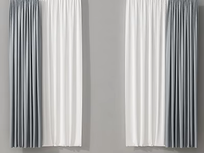 Modern Double Layer Curtains in Gray and White for Window Decoration 3d model