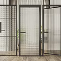 Modern Glass Doors With Black Frames And Different Textured Patterns 3d model
