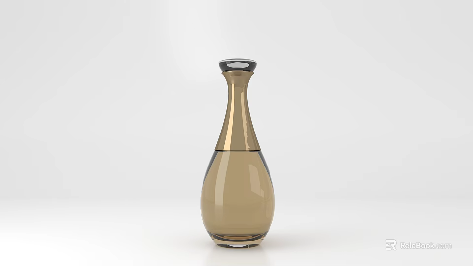 Brown Glass Decorative Bottle With Gold Accents And Black Lid For Home Decor 3d model 