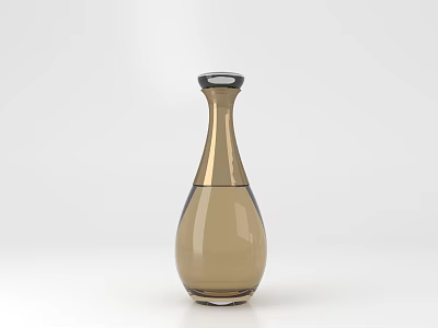 Brown Glass Decorative Bottle With Gold Accents And Black Lid For Home Decor 3d model