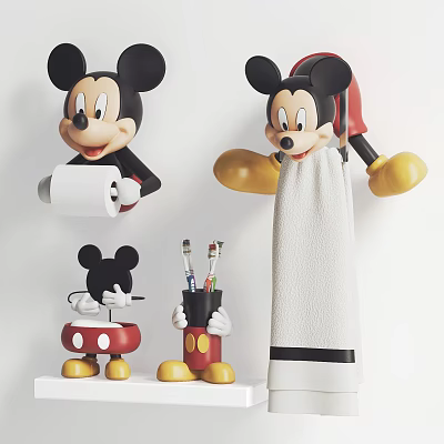 Mickey Mouse Themed Bathroom Accessories With Toilet Paper Towel And Toothbrush Holders 3d model