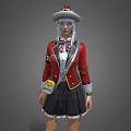 Game Movie Character Wearing Red Coat Black Skirt White Hat And Pink Hair Design