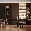 Modern Italian Light Luxury Study Modern Italian Minimalist Study Ancient Style Study Italian Light Luxury Study Bookcase Bookshelf Desk and Chair Decorative Cabinet Office Desk and Chair 3d model