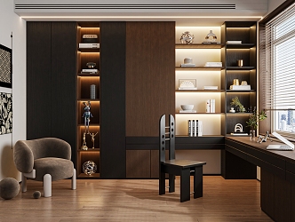 Modern Italian Light Luxury Study Modern Italian Minimalist Study Ancient Style Study Italian Light Luxury Study Bookcase Bookshelf Desk and Chair Decorative Cabinet Office Desk and Chair 3d model