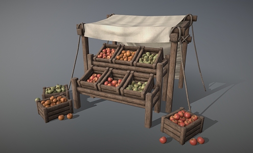 Fruit stall cartoon stall cartoon apple fruit basket cartoon pear stylized stall 3d model