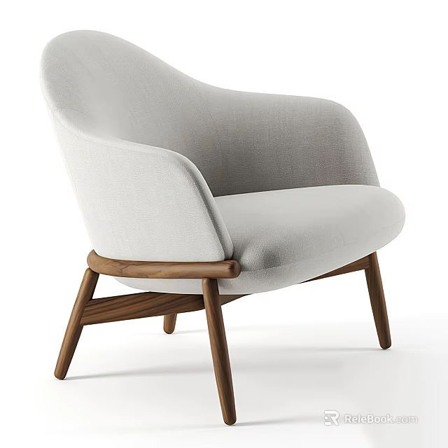 Modern Minimalist Single Seater Sofa with Light Gray Upholstery Curved Armrests and Wooden Legs 3d model 
