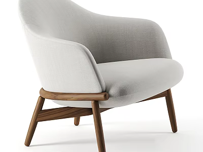 Modern Minimalist Single Seater Sofa with Light Gray Upholstery Curved Armrests and Wooden Legs 3d model