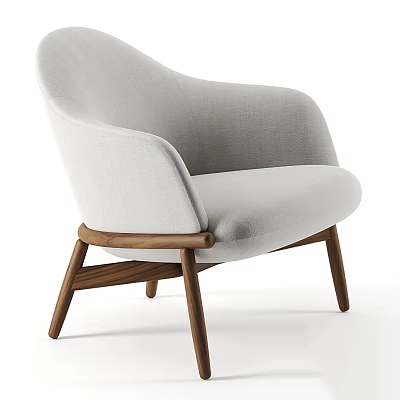 Modern Minimalist Single Seater Sofa with Light Gray Upholstery Curved Armrests and Wooden Legs 3d model