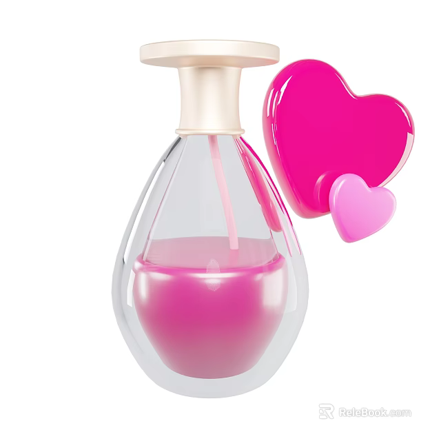 Stylish Decorative Ornament Set With Transparent Bottle Pink Liquid And Heart Shaped Ornaments 3d model 