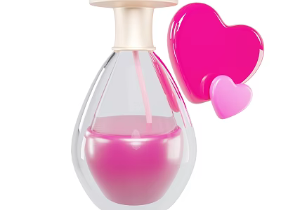 Stylish Decorative Ornament Set With Transparent Bottle Pink Liquid And Heart Shaped Ornaments 3d model